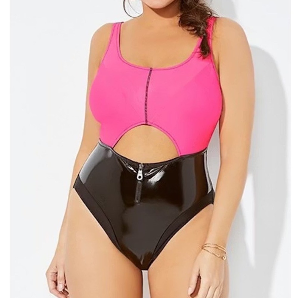 GabiFresh‎ Swimsuits For All 10D/DD Pink Black Ember Cut Out One Piece Edgy Chic
